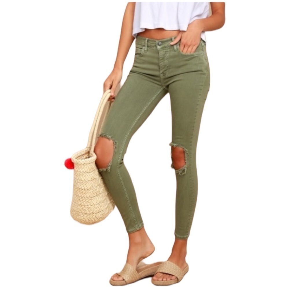 Free People Green Distressed Skinny Jeans Size 27‎
